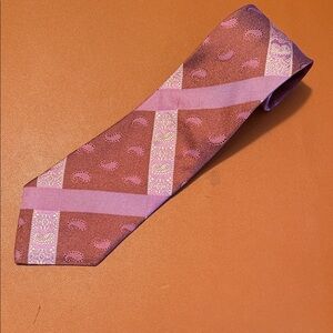 Donna Karan Pink and Brown Geometric Paisley Tie
